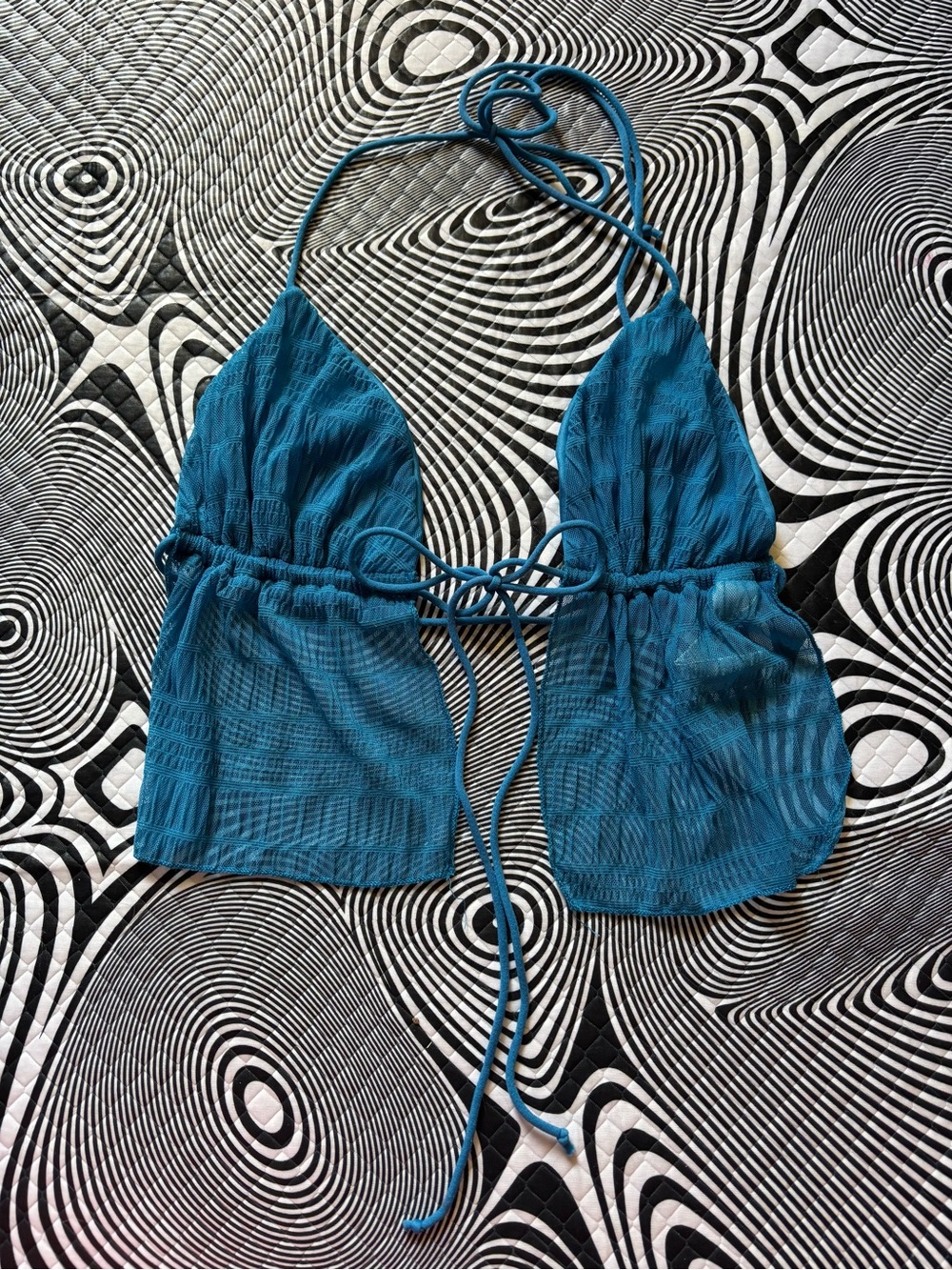 Y2K Teal Blue Tie-Front Halter Crop Top